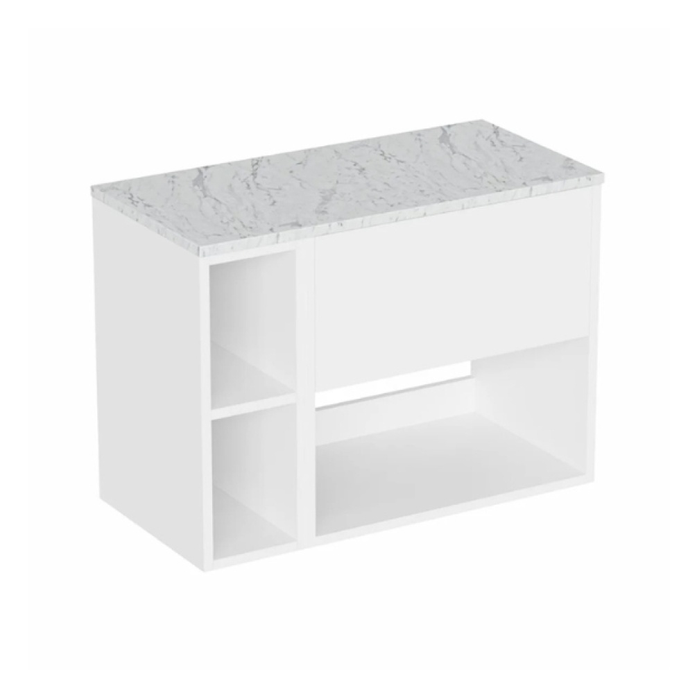 Cut out image of the Britton Hackney Glossy White 800mm Wall Hung Vanity Unit with Worktop & Shelf Unit